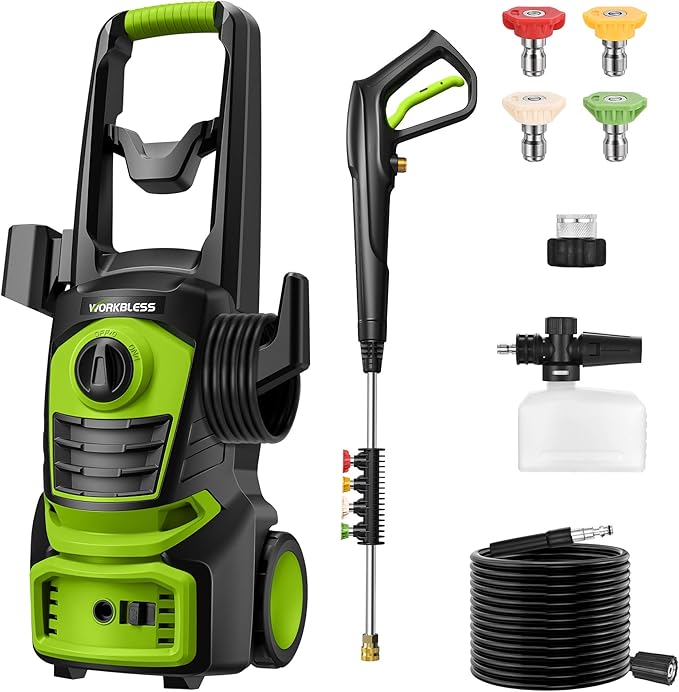 Electric Pressure Washer, 1700 PSI Max 1.3 GPM Power Washer with 3 Nozzles, High Pressure Washer with Foam Cannon for Car, Driveway, Patios