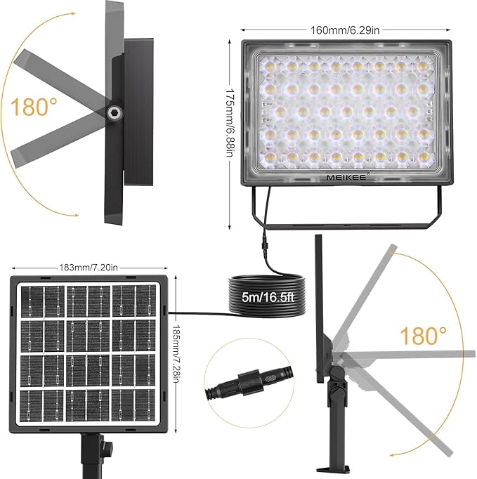 MEIKEE RGBW Solar Flood Light Outdoor, RGB Color Changing 2700K IP66 Waterproof LED Solar Powered Lights, Dimmable Timing Strobe Christmas Halloween Landscape Lighting for Patio Party Garden