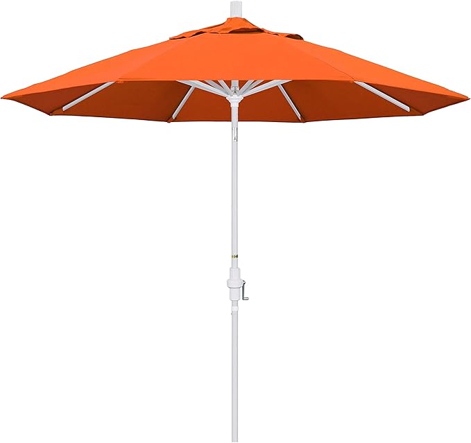 California Umbrella 9' Rd Tahoe Series Aluminum Patio Umbrella, Crank Lift, Collar Tilt, White Finish, Melon