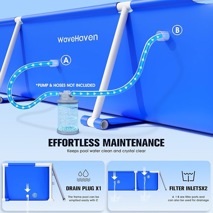 Above Ground Pool,2026 Frame Deep Swimming Pool with Pool Lights,Rectangle Family Pool,Above Ground Pool Easy Set,7ftx48inx24in Outdoor Pool,Backyard Pool for Kids,Adults,Pump Not Included