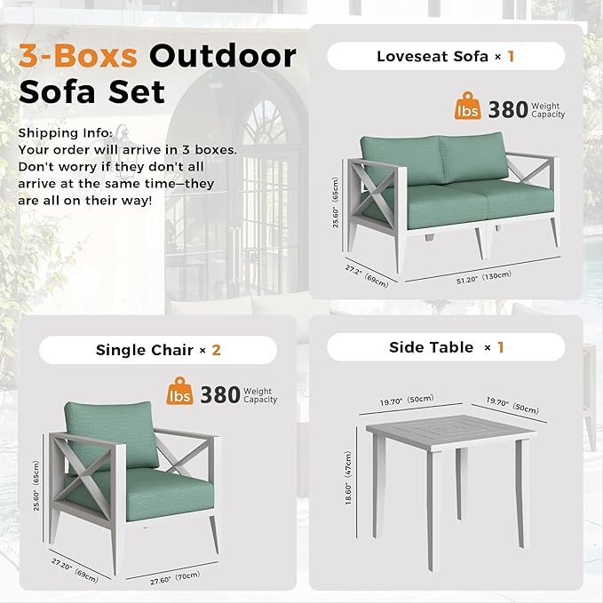 Aluminum Outdoor Furniture Set,4-Seats Patio Sectional Conversation Sofa with 5.2" All-Weather Cushions and Coffee Table,Patio Furniture Set for Deck, Porch, Garden (Brown)