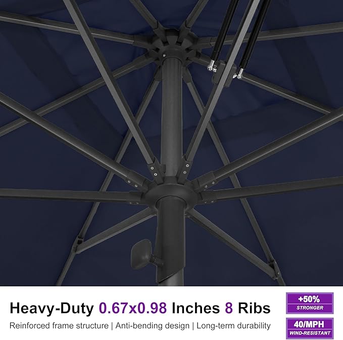 PURPLE LEAF 11 X 11 FT Commercial Square Patio Market Table Sun Umbrella Heavy Duty Semi-Auto Open Reinforced Aluminum Frame for Hotel Restaurant Cafe Poolside Outdoor Dining Garden Business Use Navy Blue