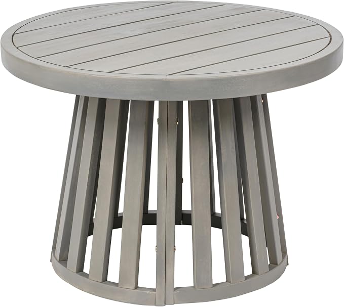JONATHAN Y Solanya 28" Round Acacia Wood Outdoor Coffee Table with Slatted Tapered Base, Weather-Resistant Solid Wood Center Table for Patio, Garden, Deck, Gray Wash END7000B