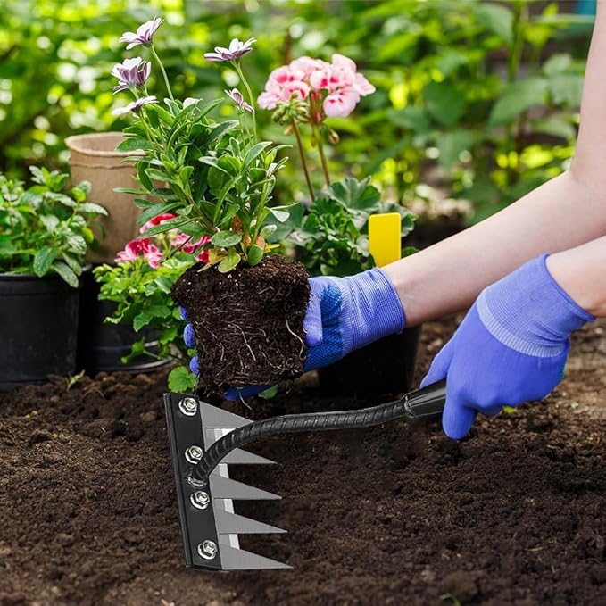 2026 New 5/6/7/8 Teeth Garden Weeder Rakes,Garden Hand Rake Tool Carbon Steel, Iron Weeding Rake for Yard Lawn,Heavy-Duty Gardens Hand Weeder Puller Tool for Gardening and Weedings (7teeth)