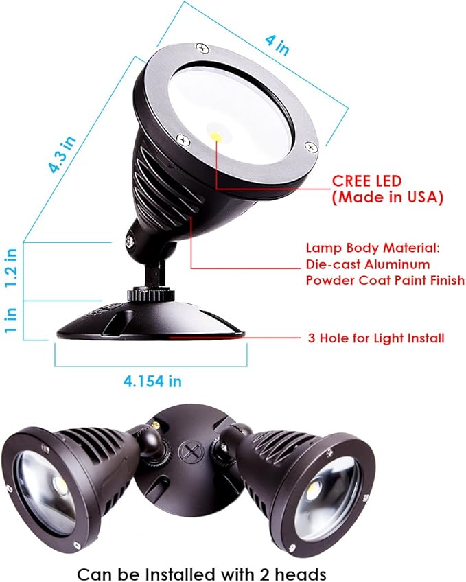 TOPELE 1100LM LED Flood Light, Exterior Flood Lights Fixture with CREE LED Source for Landscape, Commercial, Home, Garden, Yard, Waterproof, Brown