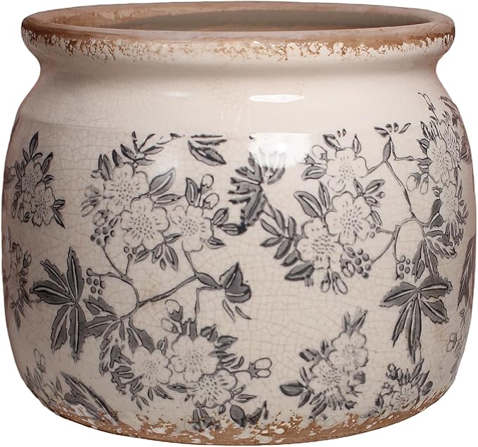 Xiaan Jiaju Ceramic Planters for Indoor Plants, Plant Pots with Drainage Hole, 6.29in. Flower Pots for Indoor Plants, Vintage Planters & Succulent Pots, Crackle Glaze Finish Plant Pots, Rustic Grey