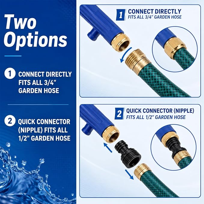 High Pressure Power Washer Wand, 2‑in‑1 Metal Water Jet Nozzle with 2 Spray Tips & Quick Connectors, Heavy Duty Hose Sprayer for Car Patio Deck Outdoor Cleaning