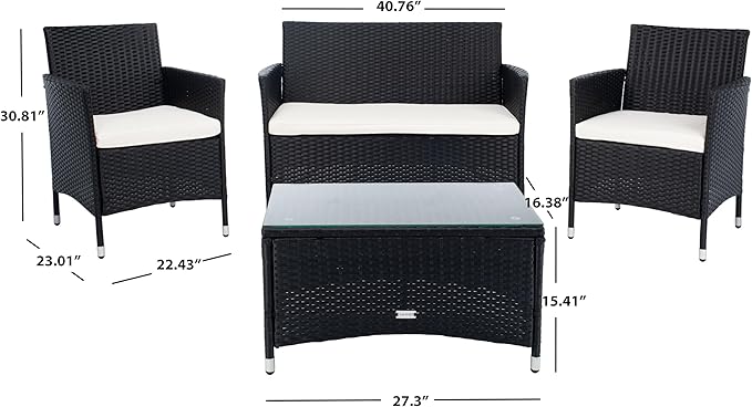 SAFAVIEH PAT7506A Collection Bandele Black and Beige 4-Piece Outdoor Living Patio Set