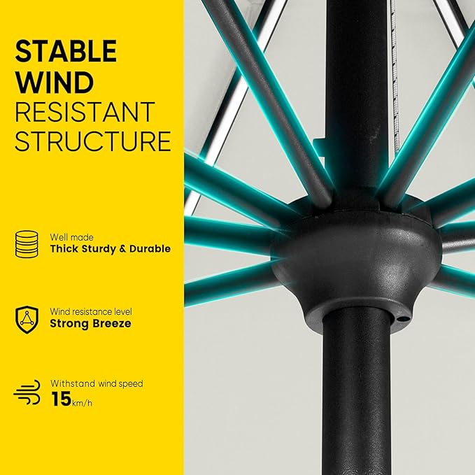 Tempera Solar Patio Umbrella 40 LED Lighted Outdoor Umbrella Table Market Umbrella with Push Button Tilt and Crank, Solar Umbrella with Sturdy Pole&Fade Resistant Canopy, Easy to Set