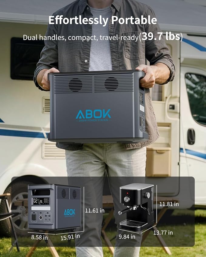 1536Wh 2000W ABOK Ark2000 Solar Generator with 200W Solar Panel, LiFePO4 Battery, Expandable to 4.6kWh, 1.3 Hrs 0-100%, UPS, App, AC Portable Power Station for Camping, Emergency, RV, Off-Grid Living