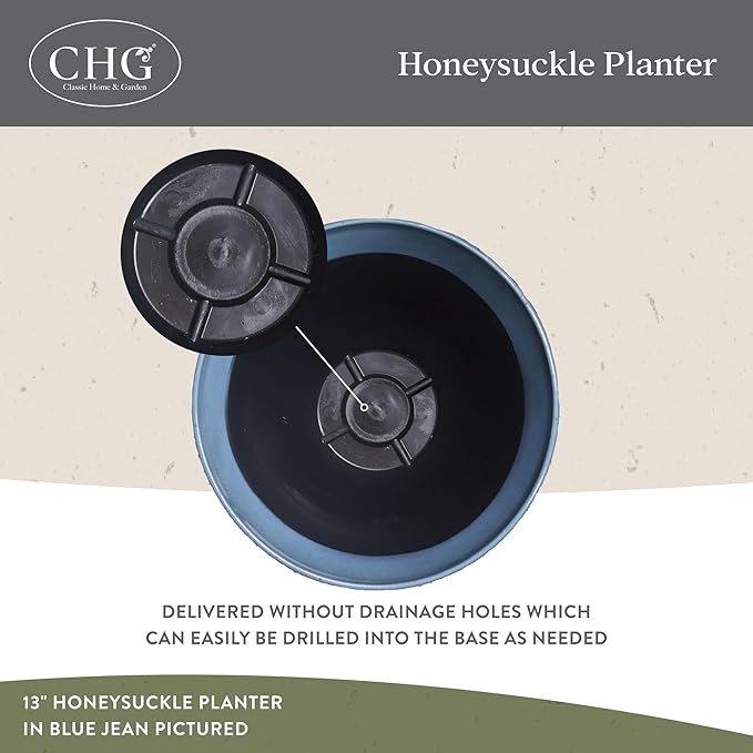 Classic Home and Garden Honeysuckle Resin Planters - Lightweight Indoor & Outdoor Plant Pots - UV-Resistant Plastic Flower Pots - Pot Planters for Flowers & Herbs (13" Distressed Copper)