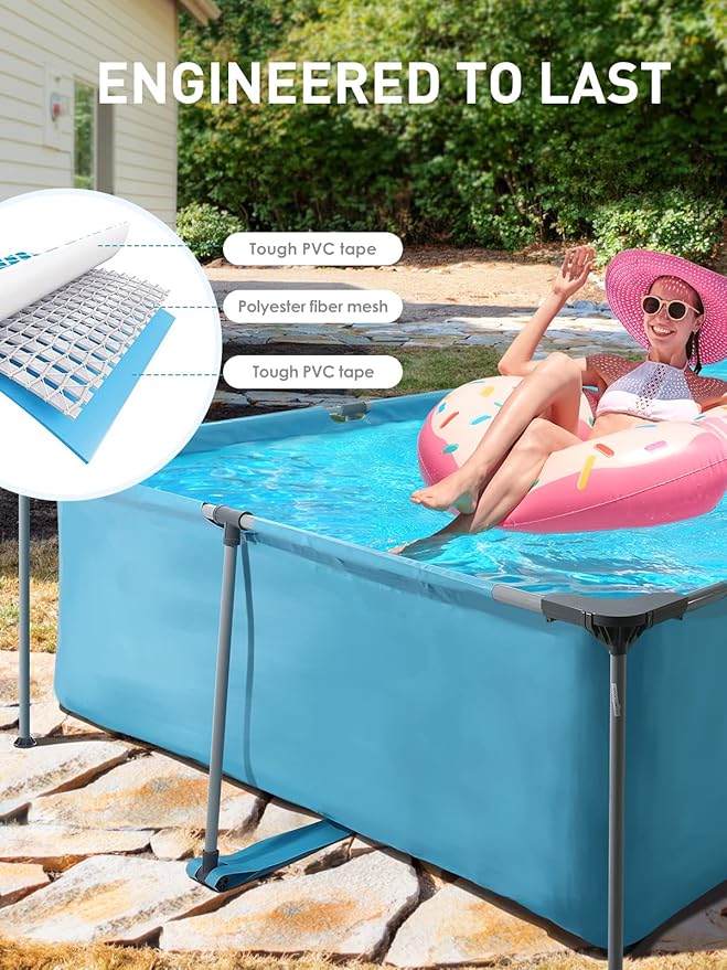 Above Ground Pool 15FT x 7FT Rectangle Swimming Pool with 1765 Gal Capacity, Easy Set Up, Outdoor Backyard Pools for Family, Adults