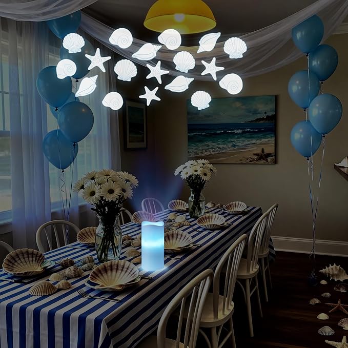 Coastal Ocean Flameless Candle Projector Light Decor Summer Seashell LED Candle Battery Operated Night Light with Remote Timer for Wedding Seaside Beach Coastal Bachelorette Birthday Room Decoration