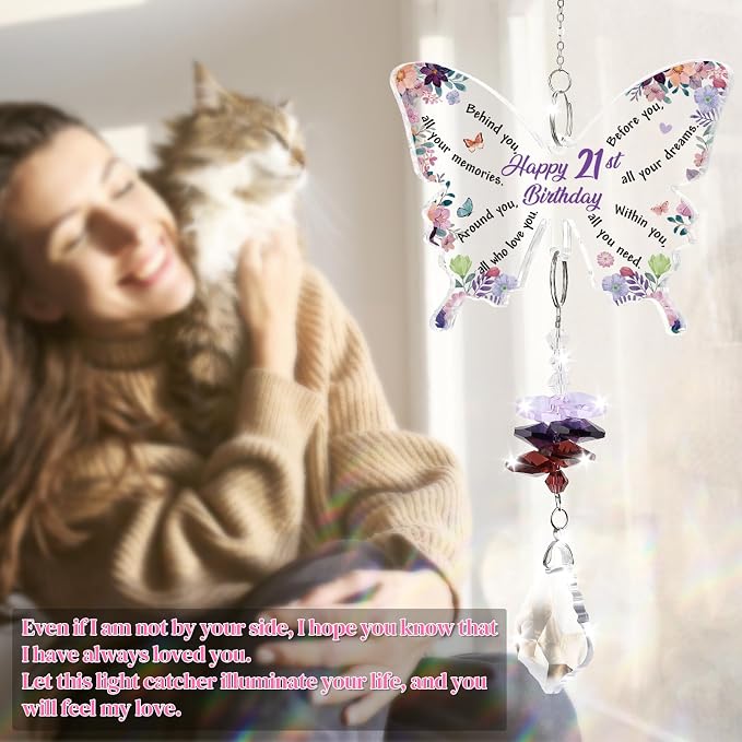 Funnli 21st Birthday Gifts for Girls Her Women Crystal Suncatcher, 21st Birthday Decorations, 21 Year Old Bday Gift for Friends Sister Daughter Window Hangings Home Decoration