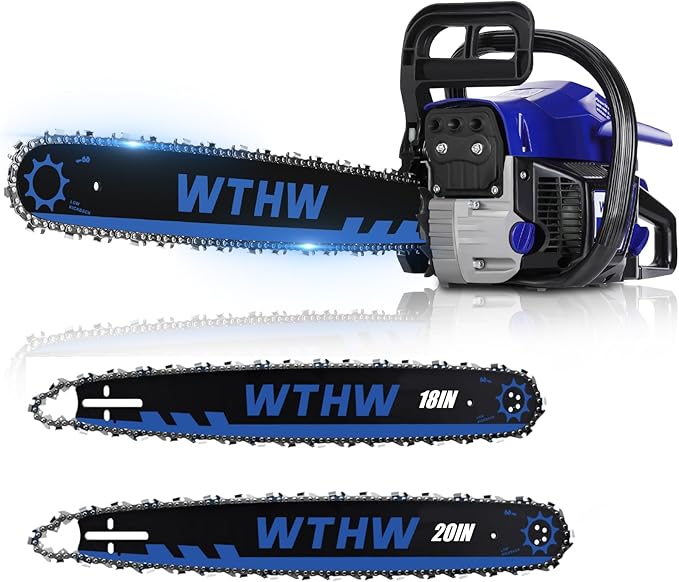 58 cc Gas Powered Chainsaw, 20 in & 18 in Quick-Switch Bars – 550 ml Fuel 260 ml Oil Tanks, Automatic Chain Oiler, Centrifugal Air Filter, Quick Start, Inertial Chain Brake (Black)