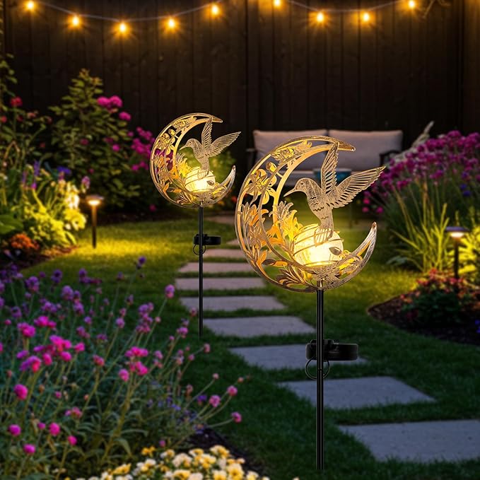 Solar Lights Outdoor Mothers Day Gifts Hummingbird Garden Decor Mothers Day Gifts for Women Mom Grandma Sister Fairy Solar Lights Metal Solar Garden Decoration for Yard, Patio, Backyard, Porch, Lawn