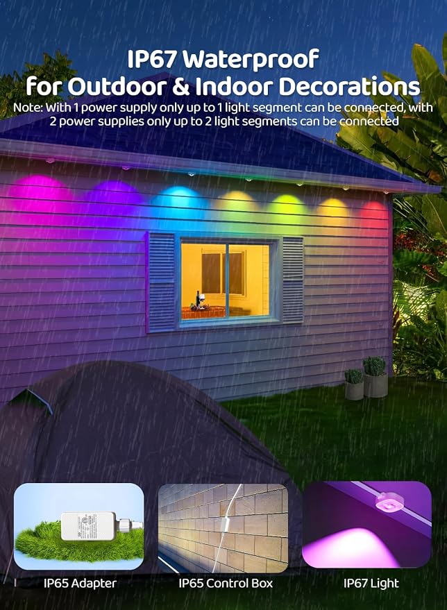 Gaoxun 100ft Permanent Outdoor Lights, RGBW Smart Eaves Lights with 36 LED, APP/Remote Control, Dimmable, 47 Scene Modes, DIY Modes, IP67 Waterproof Christmas Lighting for Daily Holiday Decorations