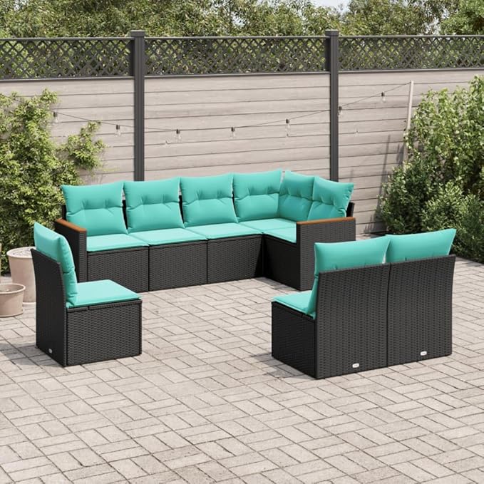 8 Piece Patio Sofa Set with Cushions, Front Porch Furniture Sectional Sofa Garden Lounge Set Patio Conversation Set for Poolside Negotiation Area Exhibition Piazza Black Poly Rattan