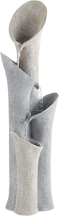 Bell 34" High Large Modern Indoor Outdoor Decor Gray Faux Stone Floor Fountain Waterfall 4-Tier Standing Cascading Water Feature for Outside Garden Patio Yard Backyard Porch Deck - John Timberland