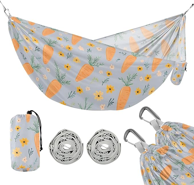 Camping Hammock Outdoor Hammocks for Outside Carrots Flower Beach Trees Portable Lightweight with Pockets Tree Straps Indoor
