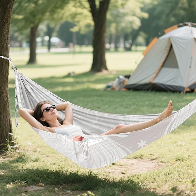 Delicate Cartoon Unicorns Light Gray 330lb Capacity Hammocks for Camping with Tree Straps Rope Hammock for Outside Patio Backyard Poolside Base de hamaca para adultos