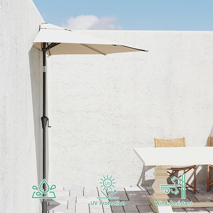 Helios&Hestia 9 ft Small Half Round Wall Outdoor Market Patio Umbrella with Tilt and Crank for Garden, Deck, Balcony