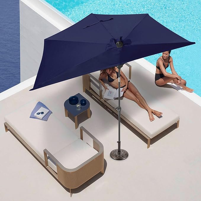 FLAME&SHADE 9ft Half Patio Umbrella - Half Outdoor Umbrella with Tilt UV Protection Waterprool, Half Round Table Umbrella for Wall Balcony, Pool, Porch, Garden, Deck, Market, Backyard (Navy Blue)