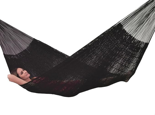Traditional Mayan Hammock - Hammock Made with Thick Cotton Thread (Black, Large)