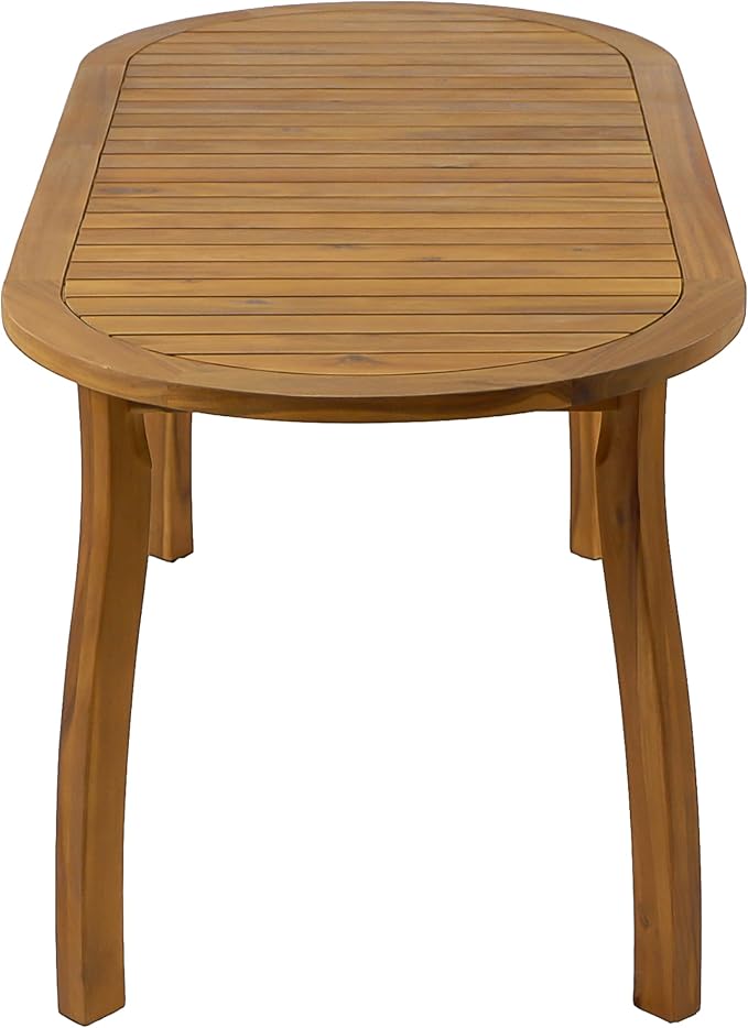 Christopher Knight Home Elva Acacia Wood Dining Table Set for 6, Solid Wood Outdoor Dining Set for 6, Weather Resistant 7 Piece Oval Patio Dining Table and Chair Set with Slatted Design, Teak