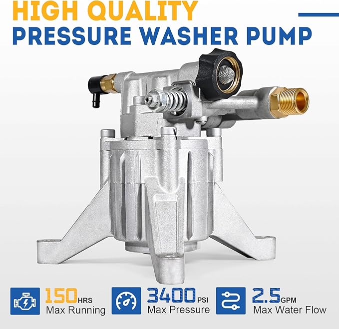 TOOLCY 7/8" Shaft Vertical Pressure Washer Pump - Rear Inlet/Outlet Max 3400 PSI @ 2.5 GPM OEM & Power Washer Pump for Gas Washer, Replacement for Simpson, Honda etc