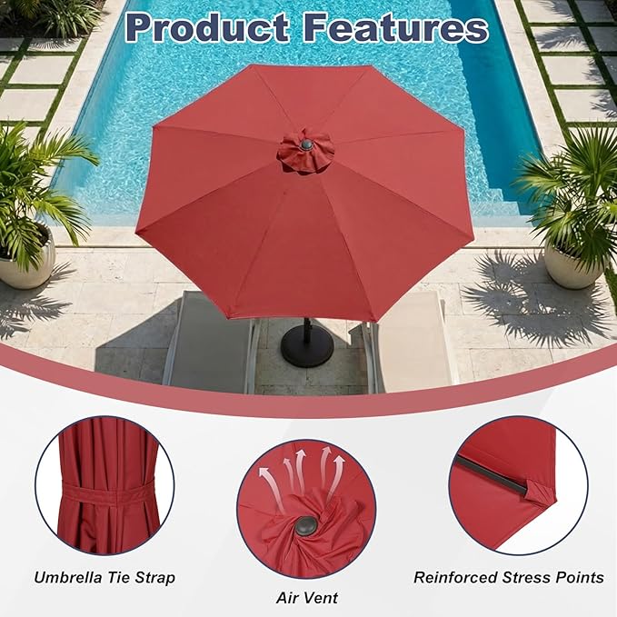 BPS Patio Umbrella Replacement Canopy for 10 ft 8 Ribs Table Umbrella, Outdoor Umbrella Replacement for Market Parasol, Canopy Only