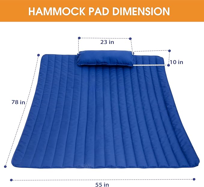 Lazy Daze Hammocks 2 Person Hammock Pad and Pillow Set, Double Polyester Quilted 78" x55" Replacement Pad for Rope Hammock, Blue