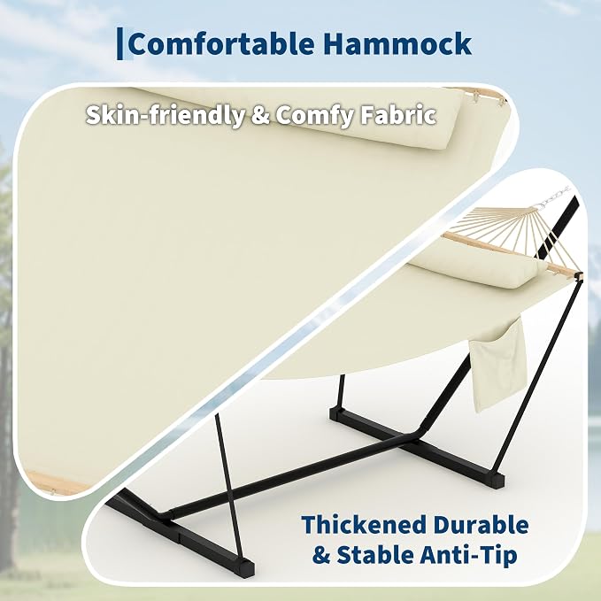 Garvee with Iron t-Shaped Bracket Flat Wood Frame Hammock - Durable, Sturdy, Comfortable, Easy Assembly, Stylish Design