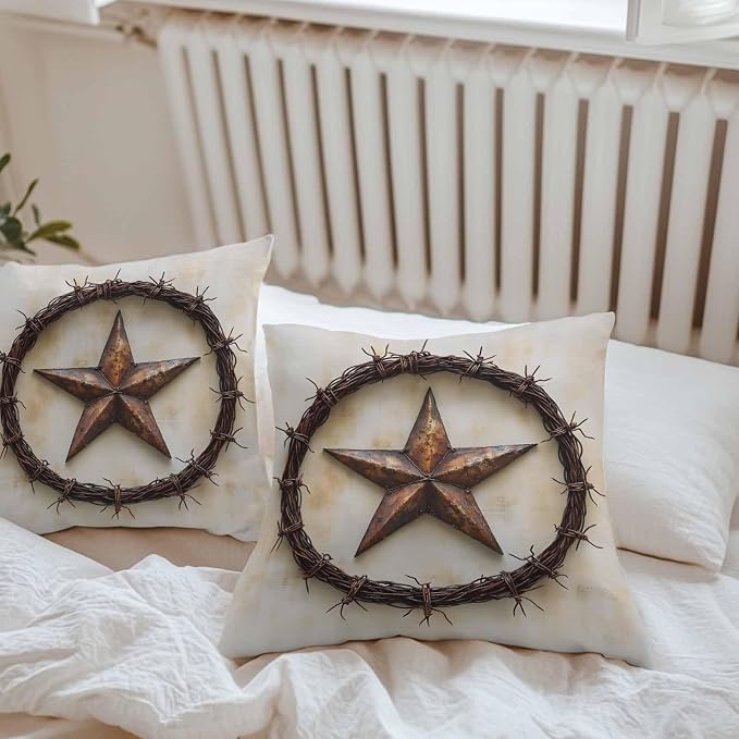 Texas Star Rustic Waterproof Outdoor Pillow Covers Set of 2 Home Decor, Vintage Country Stars Modern Abstract Pillowcase Patio Pillow Covers for Couch Bench Furniture Garden 16x16in