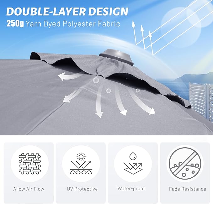 Domi 10FT Cantilever Patio Umbrella, Aluminum Windproof Outdoor Umbrella with 360°Rotation, Round Offset Sun Shade Umbrella for Outside Deck Backyard Garden Pool, Grey