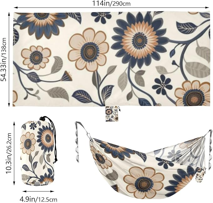 Vintage Retro Flowers 330lb Capacity Outdoor Hammocks with Portabl Carry Bag Hanging Hammock for Indoor Outdoor Patio hamaca para acampar