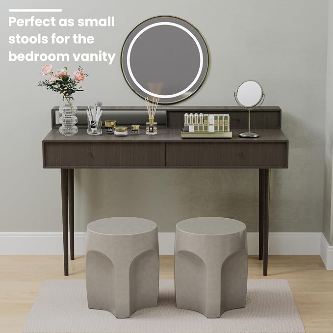 SUNBURY Outdoor Side Tables for Patio, 17" H Concrete Accent End Table, Indoor Small Round Patio End Table, Garden Stools for Yard, Arch Shape Cement Color