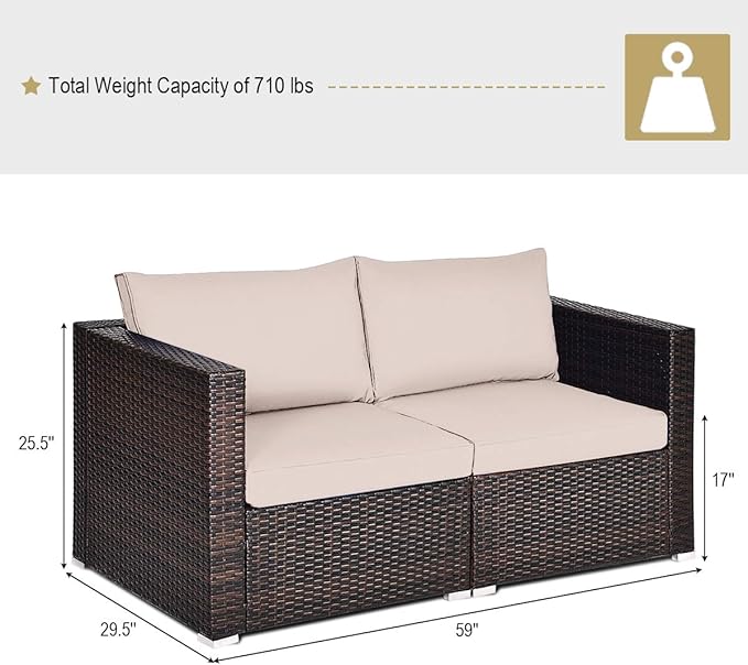 COSTWAY 2PCS Patio Rattan Corner Sofa Sectional Furniture Conversation Set