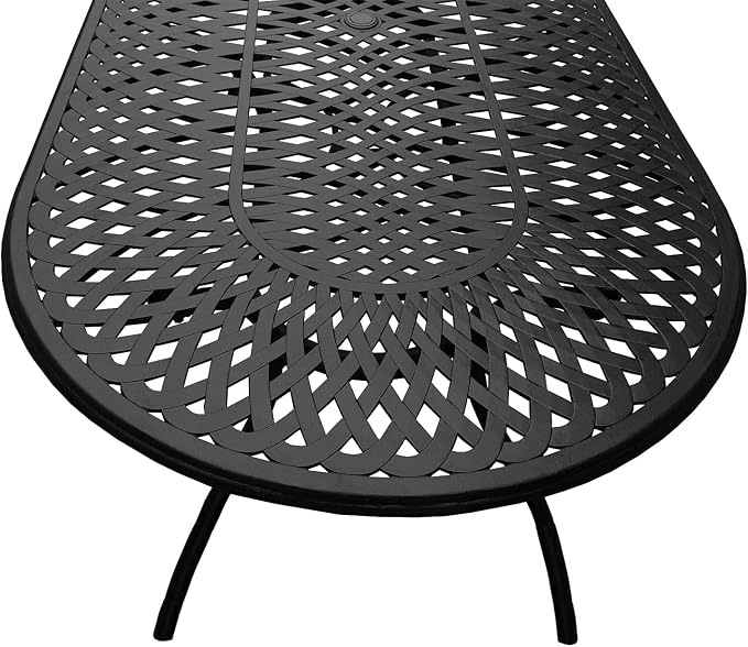 Oakland Living 1025-1855(8)-LBK Modern Outdoor Mesh Lattice Aluminum 95-in Large Black Oval Patio Eight Arm Chairs Dining Set