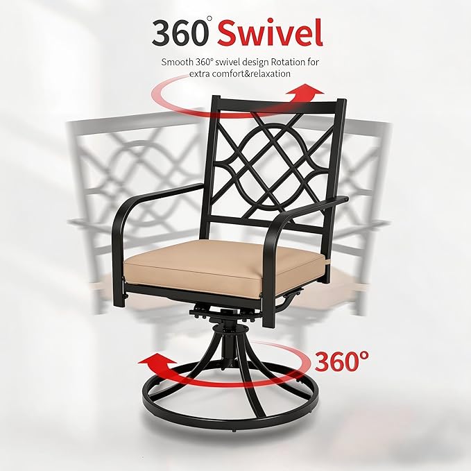 Oakcloud 5-Piece Metal Outdoor Patio Furniture Outdoor Dining Set, 4 Metal Swivel Chairs and Square Dining Table with Umbrella Hole
