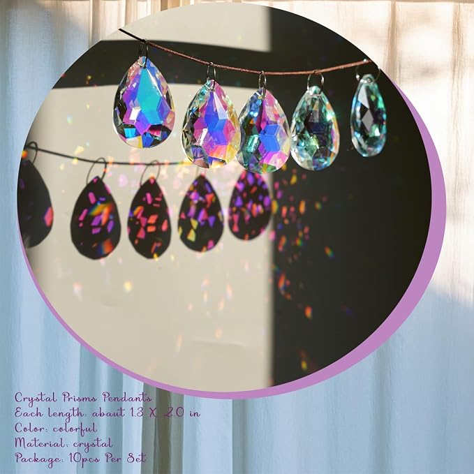 10 Pcs Crystal Prism Pendants Chandelier Suncatcher Bauhinia Window Decor | 50mm Chandelier Crystal Prisms Colorful Bauhinia Hanging Ornaments Lamp Christmas Tree Home Decoration Accessories
