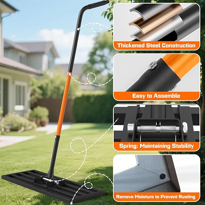 COZEER 30" x 10" Lawn Leveling Rake, Heavy Duty Stainless Steel Leveler Tool with 78" Adjustable Handle, Garden Yard Lawn Care for Garden, Golf Course, Farm and Pasture