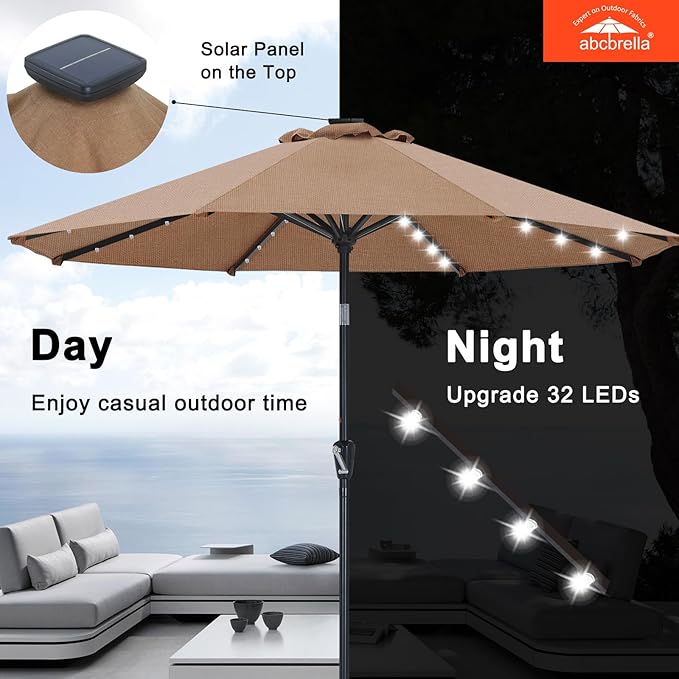 ABCCANOPY OLEFIN® 5-Year No Fading Patio Umbrella with Solar Lights (Coffee)