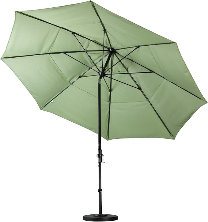 California Umbrella 11' Round Crank Lift, Collar Tilt, Aluminum Pole, Fiberglass Rib Patio Umbrella, Black Finish