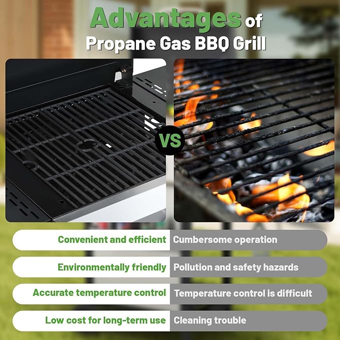 3 Burner BBQ Propane Gas Grill with Plancha Griddle, Stainless Steel Patio Garden Barbecue Grill with Two Side Shelves,36,900 BTU Outdoor Barbecue Cooking with Top Cover Lid