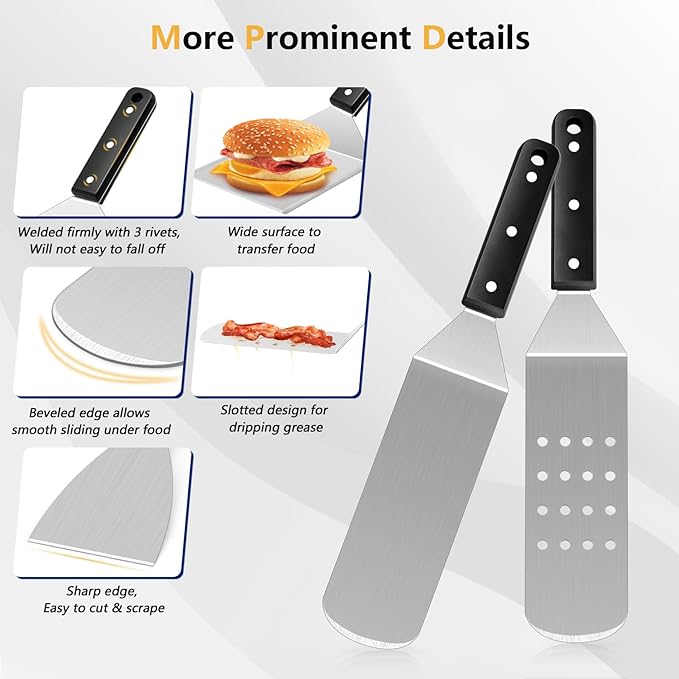 18Pcs Griddle Accessories Kit for Blackstone, Joyfair Flattop Grilling Accessory Set with Smash Burger Press, Stainless Steel Spatula Tools with Basting Cover for Outdoor BBQ Cooking (ABS Handles)