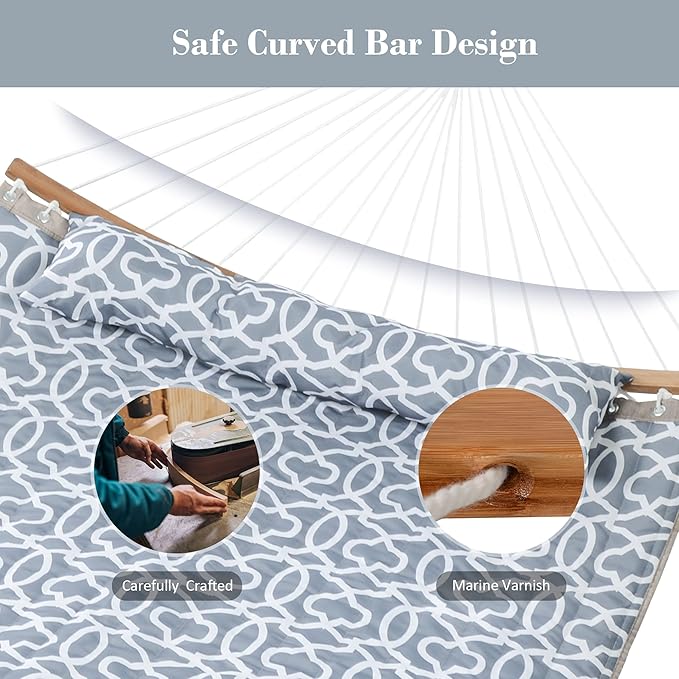 SUNCREAT 2 Person Outdoor Hammock with Curved Spreader Bar, Heavy Duty Stand, 450 lbs Capacity, Extra Large Hammock Carrying Bag