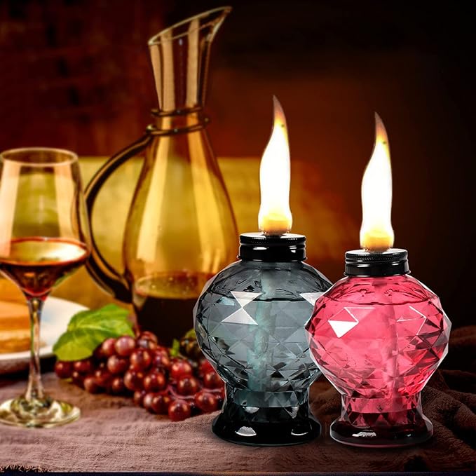 4 Pack Glass Table Torch,Citronella Glass Table top Torches with Wick and Cap for Outdoor ,Refillable Torches Landscape Lanterns Torches for Yard Patio Christmas Garden,Party Decor