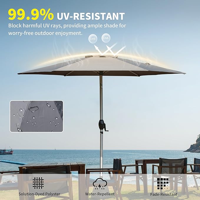 Domi 7.5FT Patio Umbrella, Outdoor Table Umbrella with Aluminum Pole, UV Protection Waterproof Market Sun Umbrella with Push Button Tilt and Crank for Garden, Deck, Backyard, Pool (Gray)