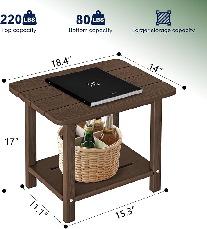 nevilywood 2-Tier End Table, Outdoor Adirondack Side Tables, Whether resisted HDPE, Wood Texture - Poolside, Patio,Lawn & Coffee